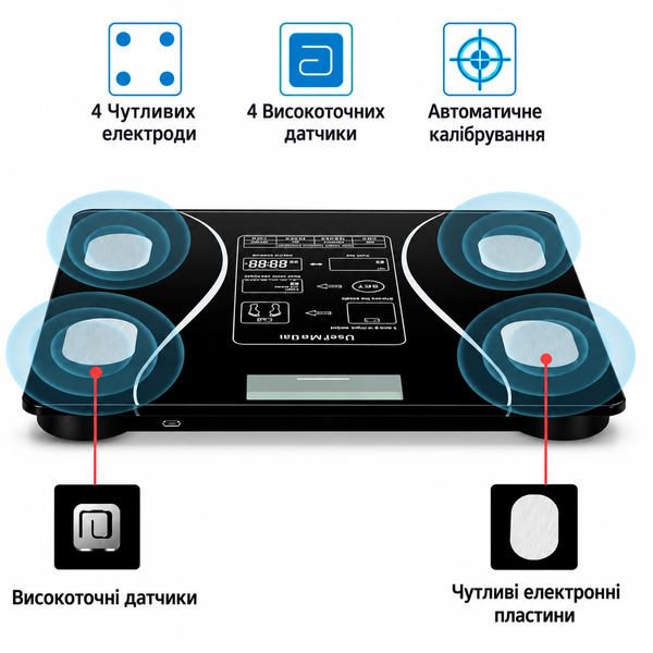 Розумні підлогові ваги MATARIX UN-454 2017A App, Bluetooth, до 180 кг, аналіз складу тіла 1021 фото