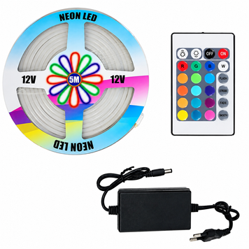 LED NEON стрічка силіконова RGB 5 м 12V&ndash;220V, різнокольорова світлодіодна неонова підсвітка 1029 фото